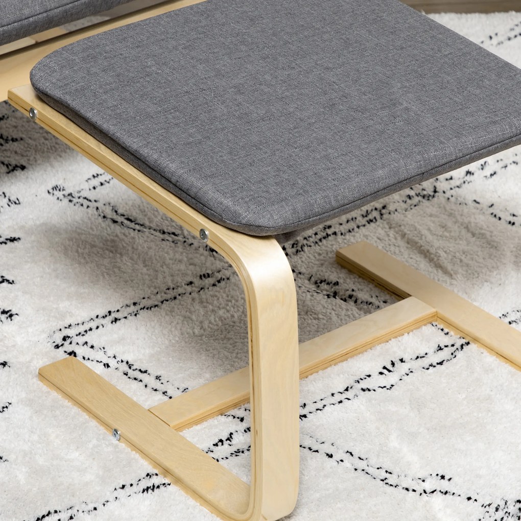 HOMCOM Πολυθρόνα με υποπόδιο, σετ πολυθρόνας, έως 120 kg, όψη λινό, μασίφ ξύλο, Γκρι + Φυσικό, 66,5 x 80 x 99 cm