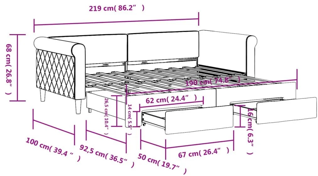 Καναπές Κρεβάτι Συρόμενος Μαύρο 90x190 εκ. Βελούδο &amp; Συρτάρια - Μαύρο