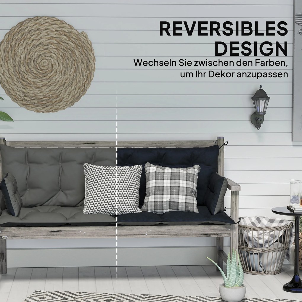 Outsunny Σετ Μαξιλαριών Εξωτερικού Χώρου για Πάγκο ή Κούνια Hollywood, Δίχρωμο, Πολυεστέρας, Αφρός, 180 x 110 x 8 cm, Σκούρο Γκρι