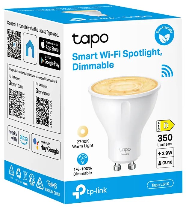 TP-LINK LED smart λάμπα spot Tapo L610, WiFi, 2.9W, 2700K, GU10, Ver 1.0