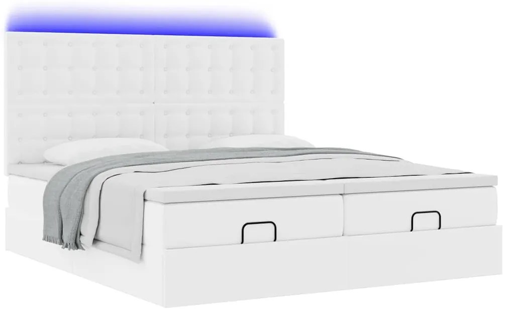 Οθωμανικό κρεβάτι με στρώματα &amp; LEDs Καθαρό λευκό Faux Leather 3314509