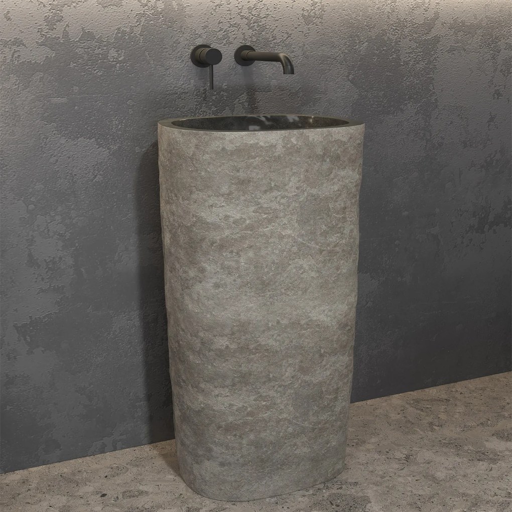 KARAG  RIVER STONE Νιπτήρας επιδαπέδιος πέτρινος RIVER Grey KARAG Ø40x90cm KARAG-5206836654454
