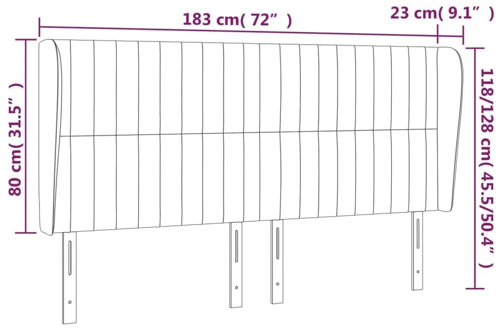 Κεφαλάρι με Πτερύγια Σκούρο Γκρι 183x23x118/128 εκ. Βελούδινο - Γκρι