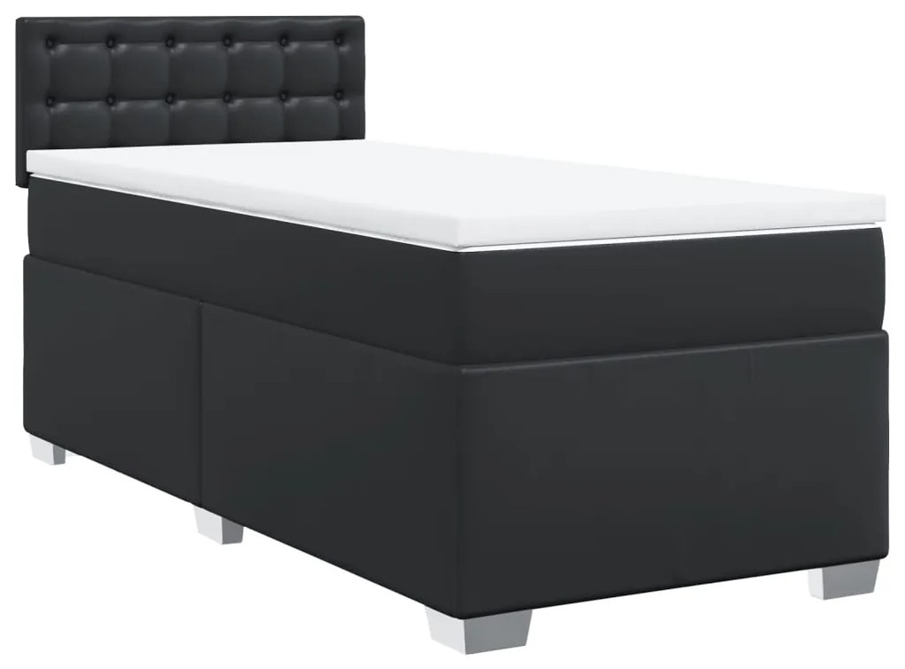 vidaXL Κρεβάτι Boxspring με Στρώμα Μαύρο 90x190εκ. από Συνθετικό Δέρμα