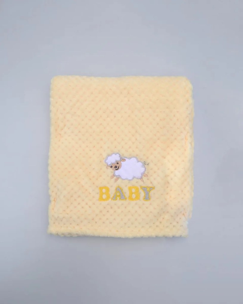 Μονόχρωμη Κουβέρτα Αγκαλιάς Coral Fleece με Κέντημα Baby 75x100cm Εκρού