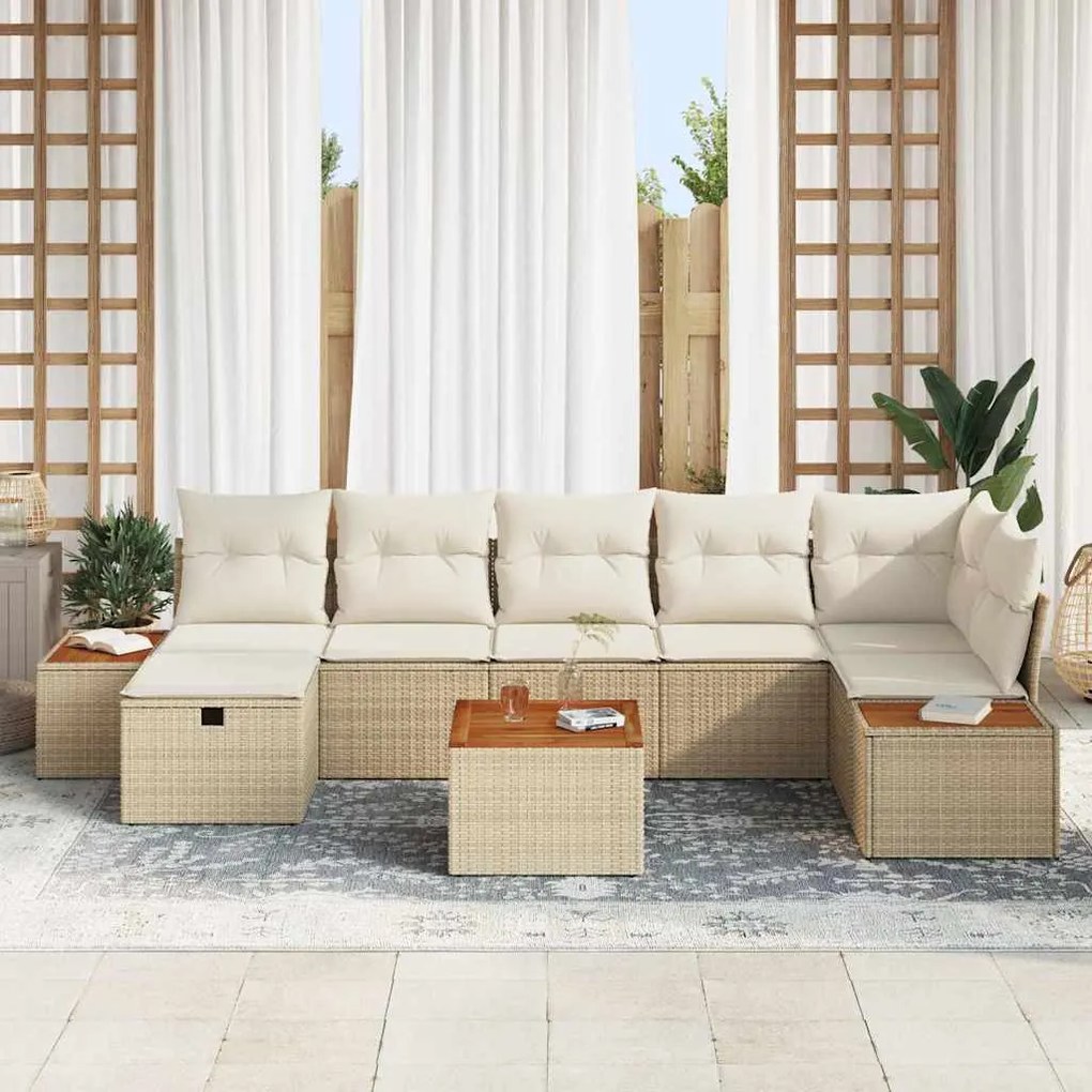 vidaXL Σετ Καναπέ Κήπου με μαξιλάρι 8 pcs Μπεζ Πολυ ράταν