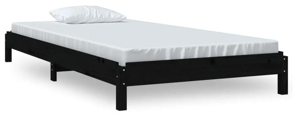 Κρεβάτι Στοιβαζόμενο Μαύρο 75x190 εκ. από Μασίφ Ξύλο Πεύκου - Μαύρο