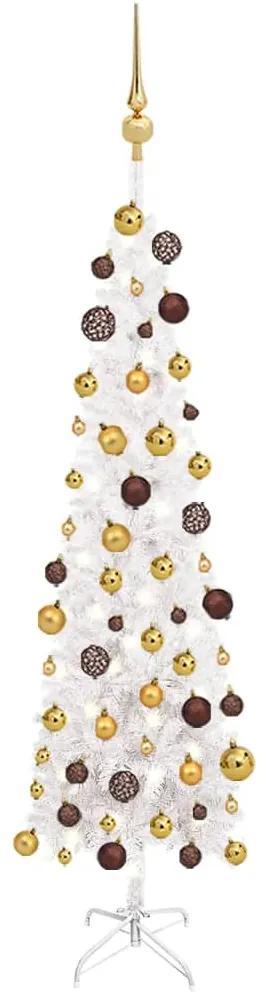 vidaXL Χριστουγεννιάτικο Δέντρο Slim με LED & Μπάλες Λευκό 120 εκ.