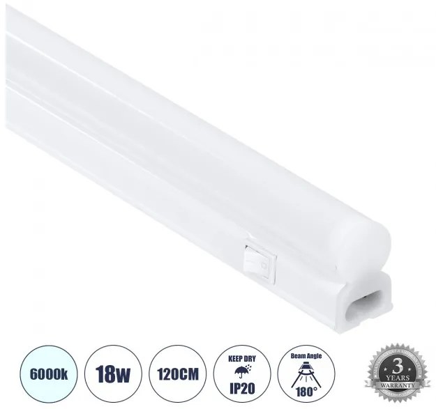 Γραμμικό Φωτιστικό LED T5 18W 1800lm IP20 6000K Λευκό 60790 Globostar 60790 Λευκό