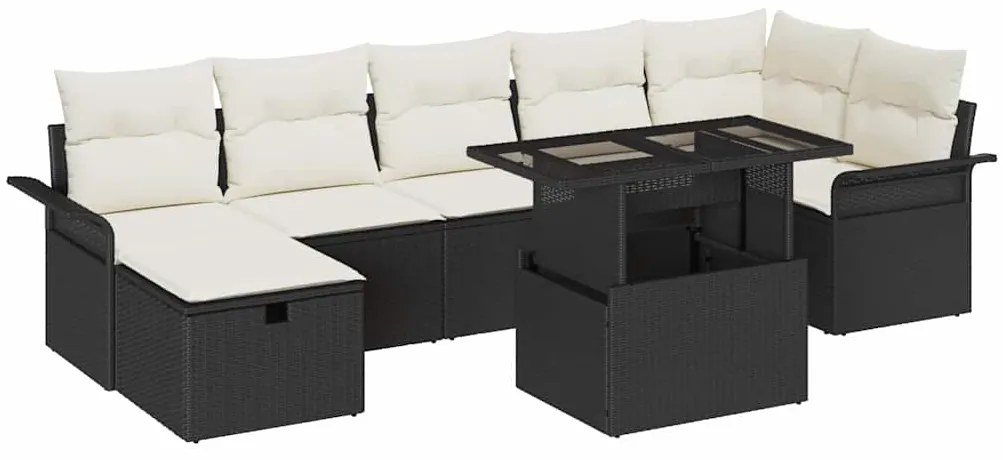 vidaXL Σετ Καναπέ Κήπου με μαξιλάρι 8 pcs Μαύρο Πολυ ράταν