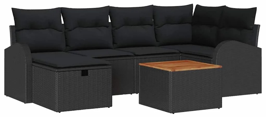 vidaXL Set Καναπέ Κήπου 7 Τεμαχίων με Μαξιλάρια Μαύρο Πολυ Ρατάν