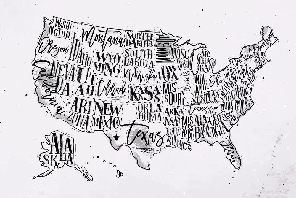 Εικόνα σε φελλό εκπαιδευτικό χάρτη των ΗΠΑ με επιμέρους πολιτείες σε αντίστροφη μορφή - 120x80  wooden