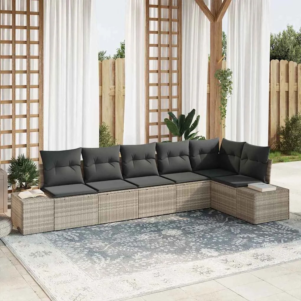 vidaXL Σετ Καναπέ Κήπου 6 pcs Ανοιχτό γκρι Πολυ rattan, βαμμένο ατσάλι