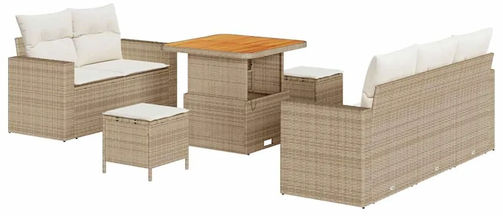 vidaXL Σετ Καναπέ Κήπου Ρυθμιζόμενο ύψος 8 pcs Μπεζ συνθετικό ρατάν