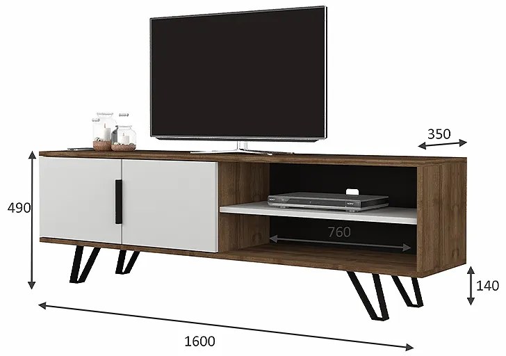 Έπιπλο τηλεόρασης Foot Megapap χρώμα καρυδί - λευκό 160x35x49εκ.