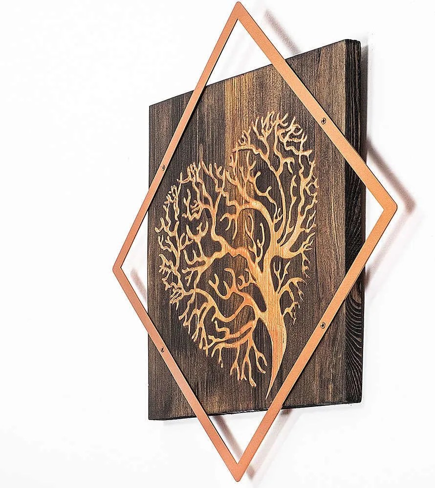 Διακοσμητικό Τοίχου Tree 899SKL2255 54x54cm Walnut-Copper Wallity Metal,Wood