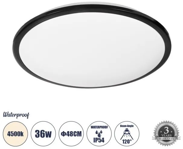 Πλαφονιέρα Οροφής LED 36W IP54 Φ48 4500K Μαύρο 60999 Globostar-60999-Μαύρο 60999