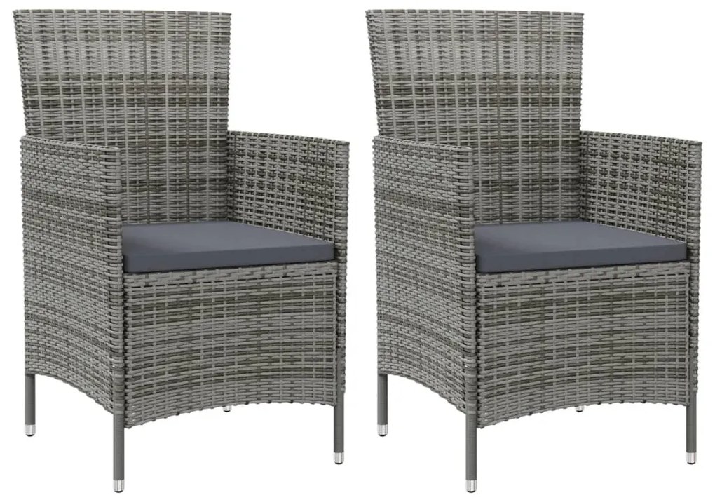vidaXL Καρέκλες Κήπου 2 τεμ. Γκρι από Συνθετικό Ρατάν με Μαξιλάρια