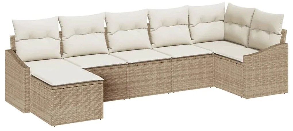 vidaXL Σετ κεντρικής τραπεζαρίας 7 τεμαχίων από poly rattan με μαξιλάρια σε μπεζ χρώμα