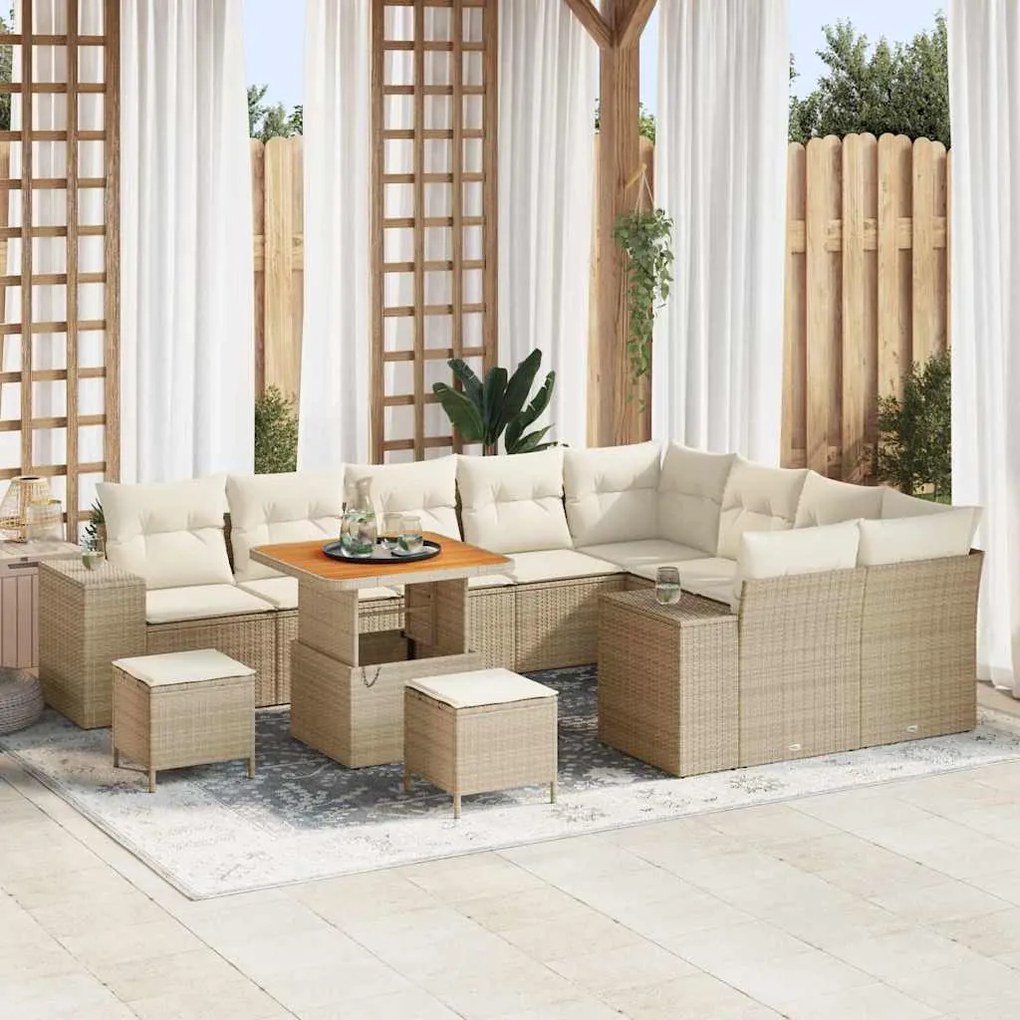 vidaXL Σετ Καναπέ Κήπου Ρυθμιζόμενο ύψος 12 pcs Μπεζ συνθετικό ρατάν