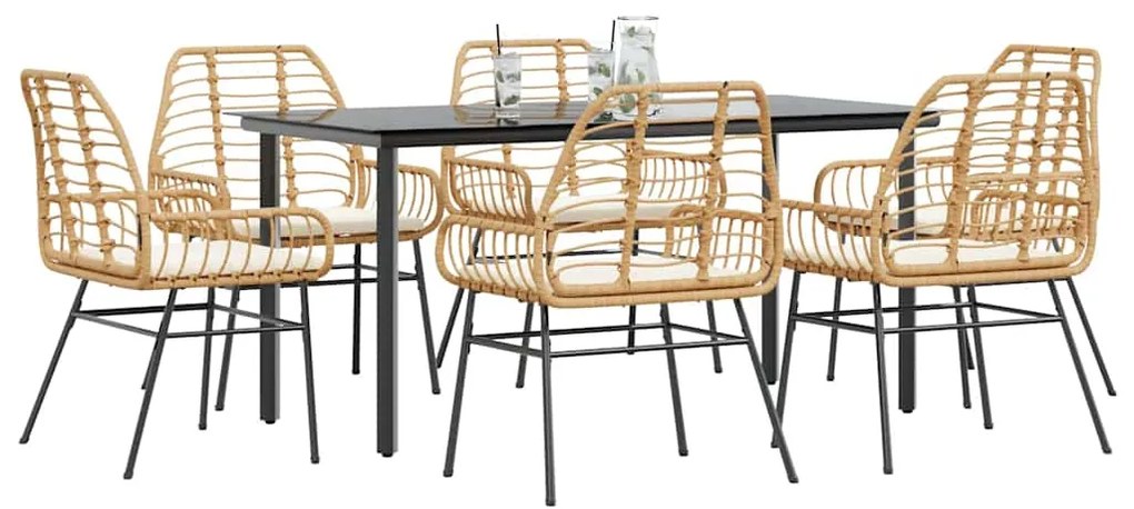 Σετ Τραπεζαρίας Κήπου 7 τεμ. Καφέ Συνθ. Ρατάν / Γυαλί Μαξιλάρια