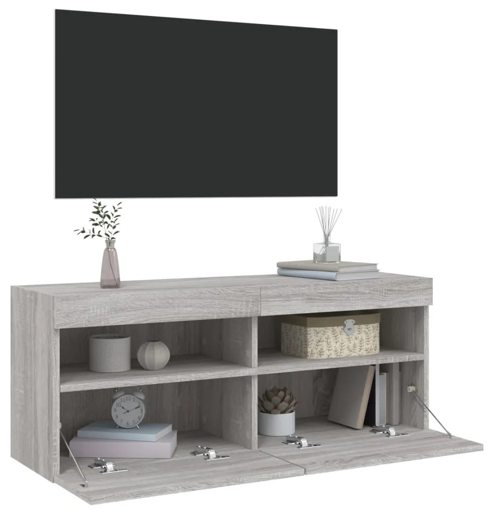 vidaXL Έπιπλο Τοίχου Τηλεόρασης με LED Γκρι Sonoma 100x30x40 εκ.