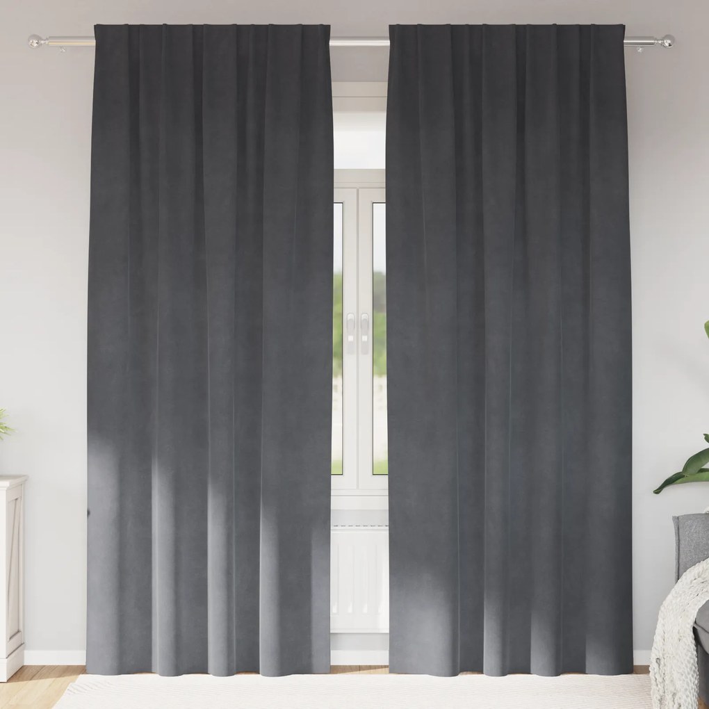vidaXL Curtains Blackout με κορδόνι 2 τεμ Σούπερ Ανοιχτό Γκρι Βελούδο