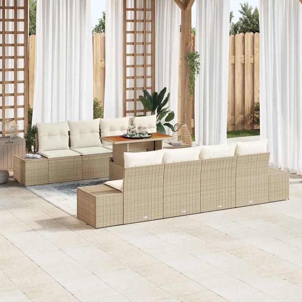 vidaXL Σέτ φαγητού για κήπο 9 pcs Μπεζ, Κρέμα 100 x 55 x 73 εκ