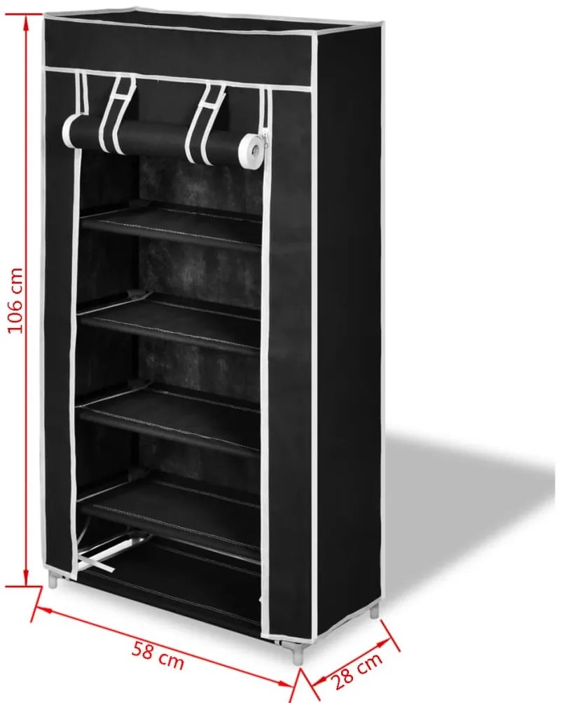 Παπουτσοθήκη με Κάλυμμα Μαύρη 58 x 28 x 106 εκ. Υφασμάτινη