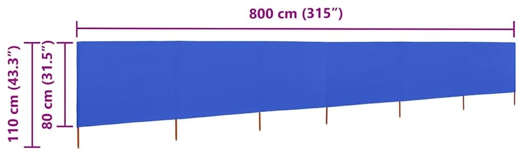 vidaXL Προστατευτικό Αέρα με 6 Πάνελ Αζούρ Μπλε 800x80 εκ. Υφασμάτινο