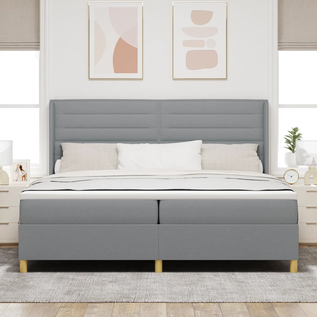 vidaXL Κρεβάτι Box Spring με Στρώμα Γκρι ανοιχτό 200x200 εκ Υλικό