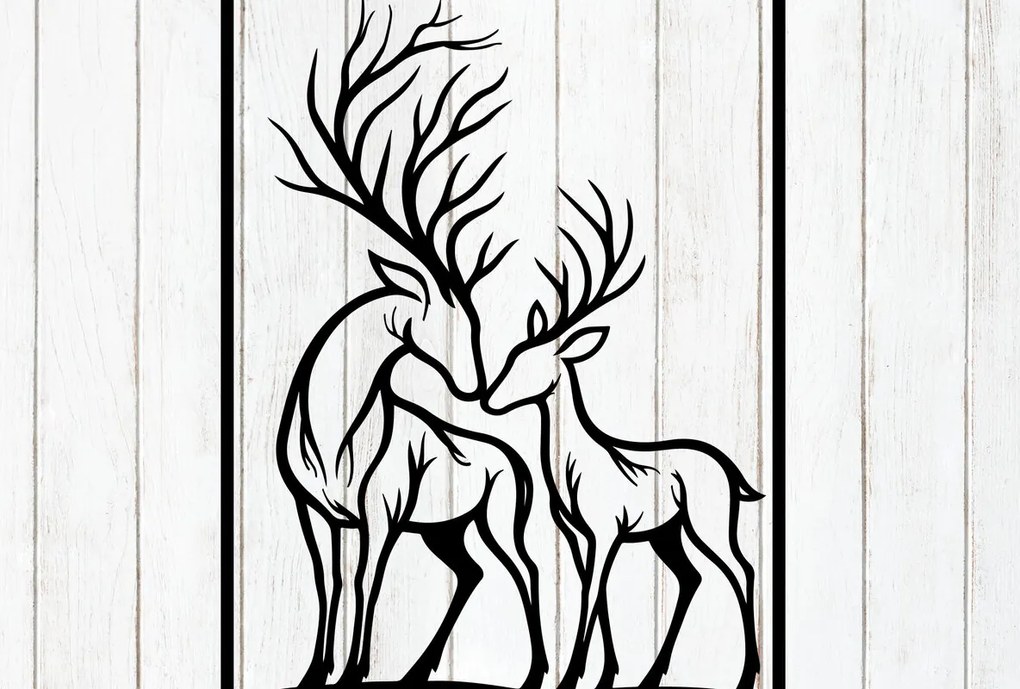 Σετ των 2 Intra απο ξύλο plywood  Χρώμα wenge 3mm-4mm πάχος - Τέχνη τοίχου σιλουέτας ζευγαριού ελαφιού Δίασταση 6x6 cm INTRAFABR-122491188