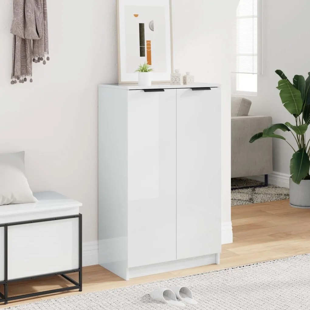 vidaXL Παπουτσοθήκη Γυαλιστερό Λευκό 59x35x100,5 εκ. Επεξεργασμένο Ξύλο