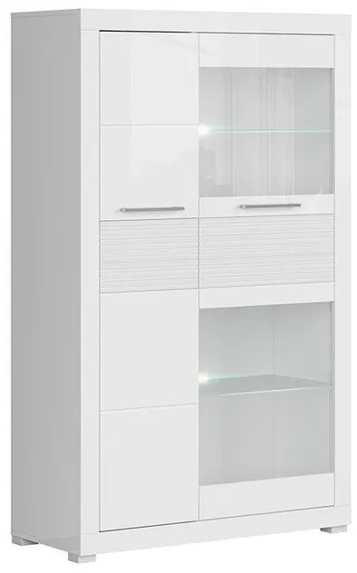 Βιτρίνα Boston G111, 97x161x42cm, 62 kg, Γυαλιστερό λευκό, Άσπρο, Επεξεργασμένο γυαλί, Ινοσανίδες μέσης πυκνότητας, Πλαστικοποιημένη μοριοσανίδα