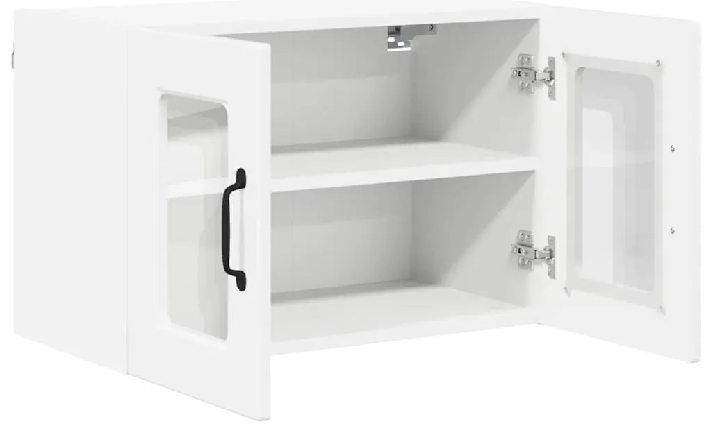 vidaXL Κρεμαστό ντουλάπι κουζίνας με ράφι 2 pcs Υψηλής γυαλάδας λευκό