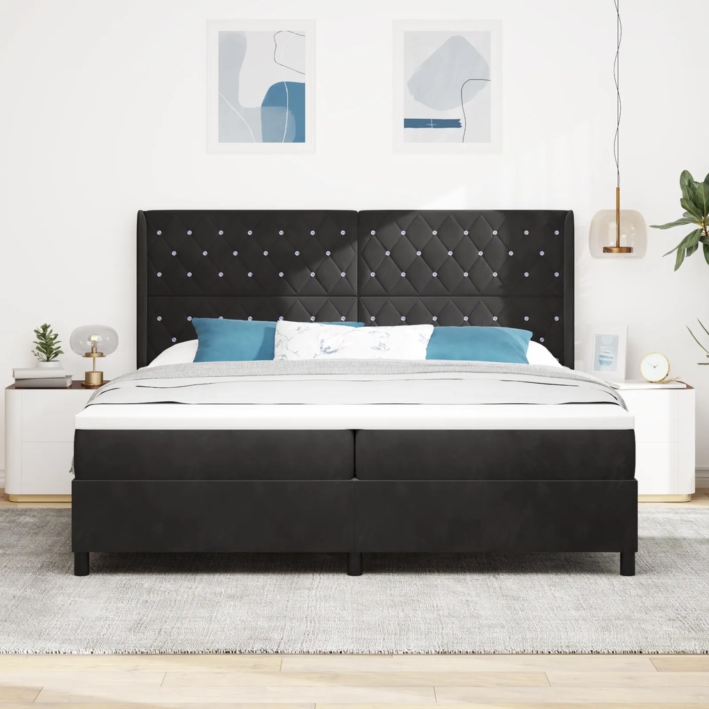 vidaXL Κρεβάτι Box Spring με Στρώμα & LED Μαύρο 200x200 εκ Βελούδο
