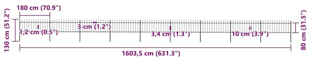 vidaXL Φράχτης Κήπου με Κορυφή Δόρυ από Ατσάλι 1603,5 x 80 εκ. Μαύρος