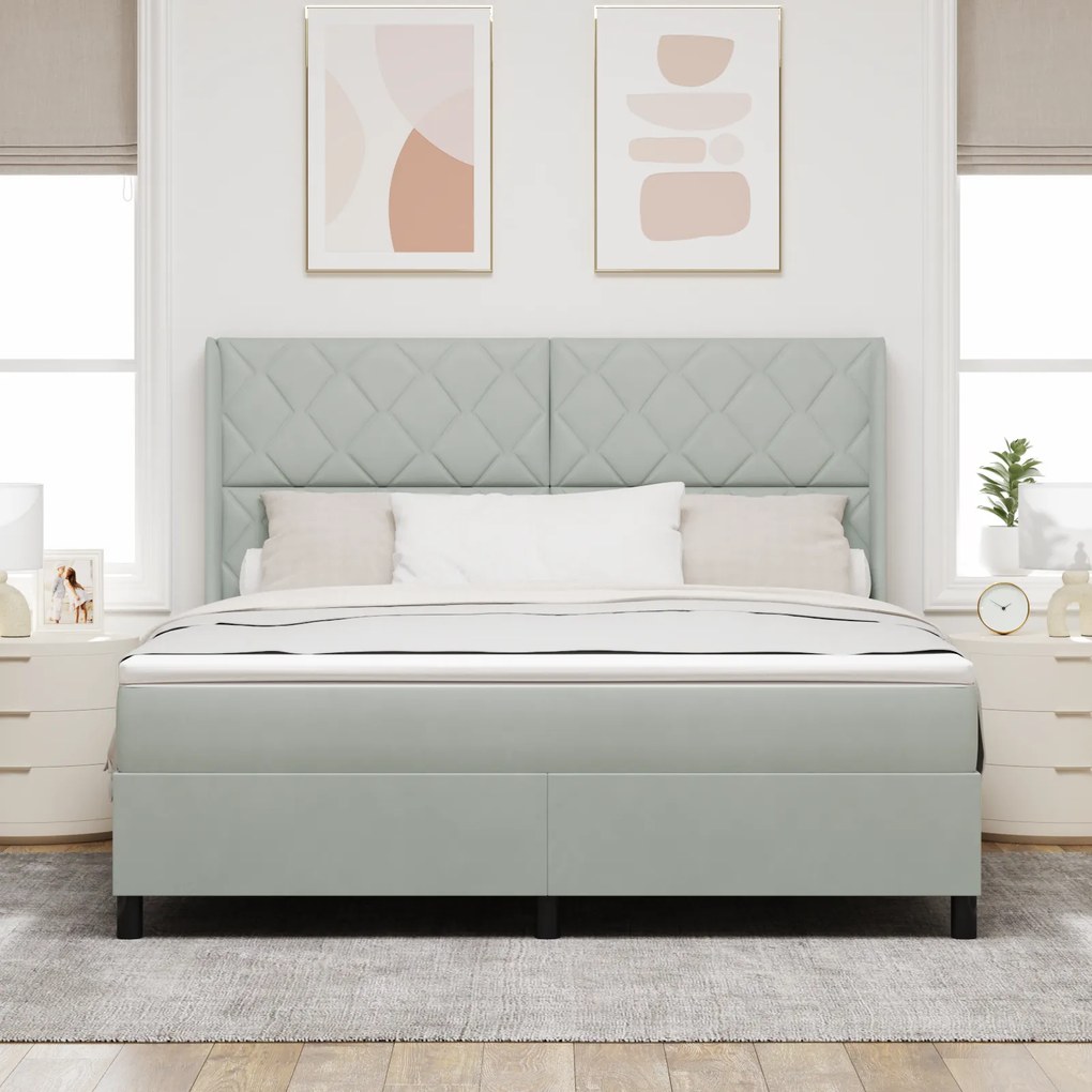 vidaXL Κρεβάτι Box Spring με Στρώμα & LED Ανοιχτό Γκρι 180x200 εκ Βελούδινο