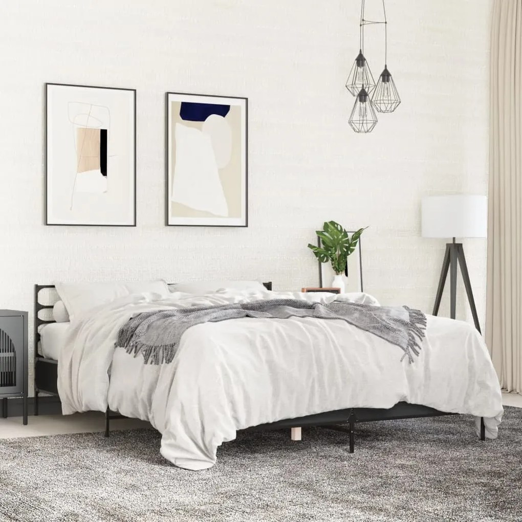 vidaXL Πλαίσιο Κρεβατιού Μαύρο 160x200 εκ. Επεξ. Ξύλο &amp; Μέταλλο