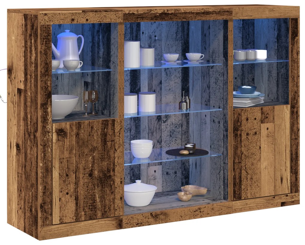 vidaXL Μπουφές με LED φωτισμό Παλιό ξύλο 143 x 37 x 100 εκ.