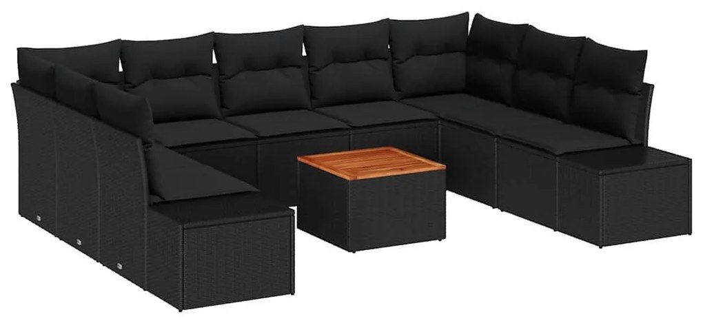 vidaXL Σετ Καναπέ Κήπου με μαξιλάρι 10 pcs Μαύρο Πολυ ράταν