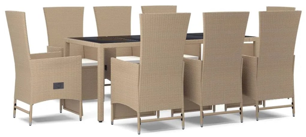 vidaXL Σετ Τραπεζαρίας Κήπου 9 τεμ. Μπεζ Συνθετικό Ρατάν με Μαξιλάρια