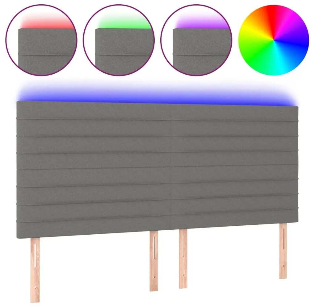 vidaXL Κεφαλάρι Κρεβατιού LED Σκούρο Γκρι 200x5x118/128εκ. Υφασμάτινο
