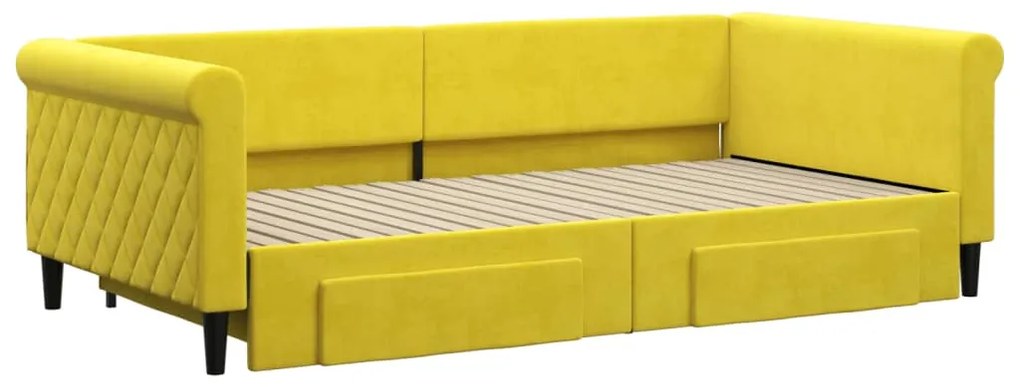 vidaXL Καναπές Κρεβάτι Συρόμεν. Κίτρινος 100x200εκ Βελούδινος Συρτάρια
