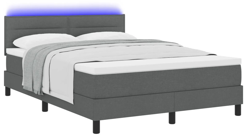 vidaXL κρεβάτι Box Spring με στρώμα και LED Σκούρο Γκρι 140x200 εκ. από ύφασμα