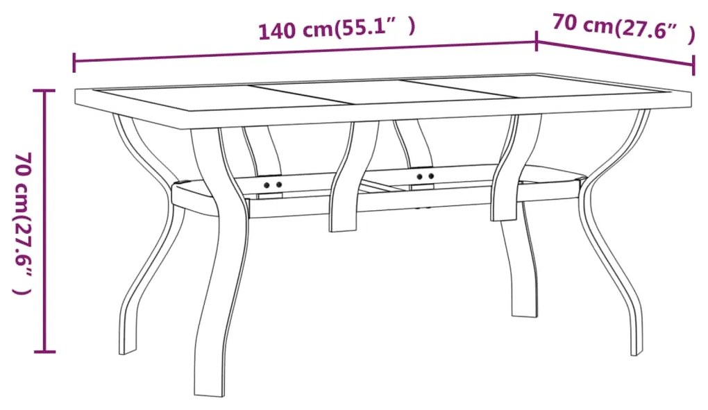 vidaXL Τραπέζι Κήπου Μαύρο 140 x 70 x 70 εκ. από Ατσάλι και Γυαλί
