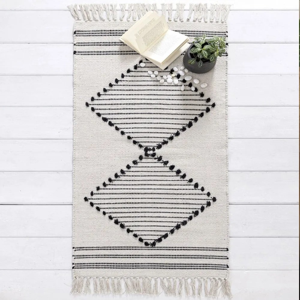 Χαλάκι Κουζίνας Nomada 60x130 Ecru-Black Nima 60X130cm Βαμβάκι