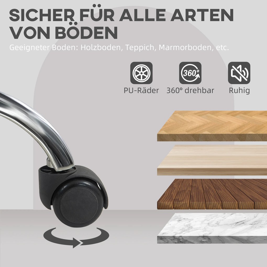 HOMCOM Καρέκλα γραφείου, Εργονομική καρέκλα γραφείου με λειτουργία λικνίσματος, όψη βελούδου teddy 56 x 61 x 86 cm Γκρι