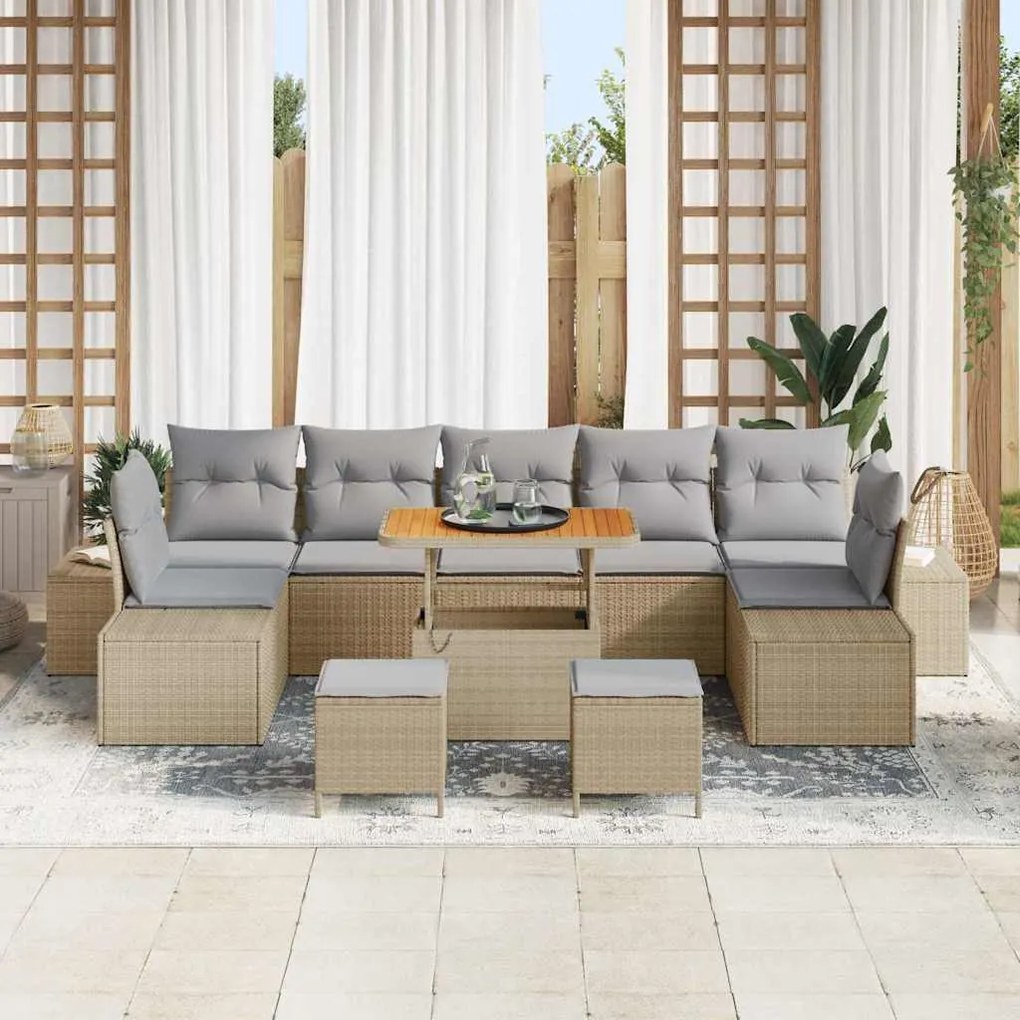 vidaXL Σετ Καναπέ Κήπου 10 pcs Μπεζ, Ανοιχτό Γκρι 90 x 55 x 71 cm