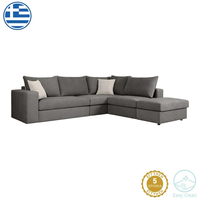 Πολυμορφικός-αναστρέψιμος καναπές London pakoworld ποντικί χρώμα ύφασμα με μαξιλάρια σε απόχρωση ανοιχτό γκρι 296x246x95εκ